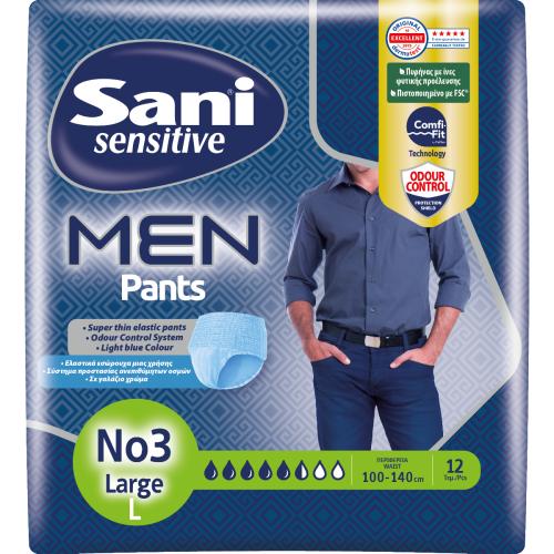 Sani Sensitive Men Pants Ελαστικά Εσώρουχα μιας Χρήσης για Άνδρες 12 Τεμάχια - No3 Large 100-140cm